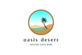 Circular Arabian Oasis Desert Lake with Palm Date Logo Design Vector
