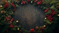 A circular arrangement of fir branches with an empty center perfect for placing text.