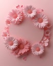 A circular arrangement of pink gerbera daisies and petals on a soft pink background Royalty Free Stock Photo