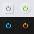 Circular arrow button icon, Reload button Icon set, Multicolor neumorphism button soft UI Design. Royalty Free Stock Photo