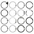 Circular arrow icons. Cycle and loop symbols. Black and white vector. Repetitive motion design.