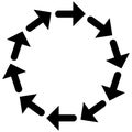 Circular arrows for cycle, repeat themes. Progress, process, procedure concept pointer design. Cyclical, spinning arrows
