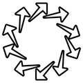Circular arrows for cycle, repeat themes. Progress, process, procedure concept pointer design. Cyclical, spinning arrows