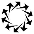 Circular arrows for cycle, repeat themes. Progress, process, procedure concept pointer design. Cyclical, spinning arrows