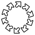 Circular arrows for cycle, repeat themes. Progress, process, procedure concept pointer design. Cyclical, spinning arrows