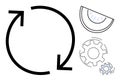 Circular arrows with gears and a lifecycle fruit slice for process improvement and efficiency concepts Royalty Free Stock Photo