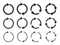 Circular arrows. Round arrow icons. Circle loop for reset, spin, repeat and reload. Set of arrows for rewind, rotate, synchronize Royalty Free Stock Photo