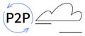 Peer-to-Peer Cloud Networking Concept with Circular Arrows and Simplistic Cloud Outline Royalty Free Stock Photo