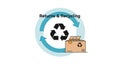 Circular arrows symbolizing returns and recycling with a cardboard box and recycling icon Royalty Free Stock Photo