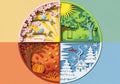 Circular artwork representing four seasons using paper cut-out style Royalty Free Stock Photo