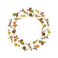 Circular autumn pattern with snail, cone, acorn, leaf.