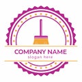 Circular badge with a broom symbol and text placeholders Royalty Free Stock Photo