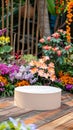 A circular bench surrounded by a lush, vibrant assortment of garden flowers creates a picturesque scene.