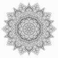 Circular Black and White Mandala on a white background. Illustration of coloring book pattern. Vector