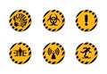 Circular black and yellow chevrons hazard signs