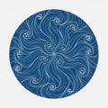 A circular blue design featuring swirling, wave-like patterns in white. The intricate lines Royalty Free Stock Photo