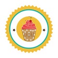 Circular border with cupcake with cream and cherry Royalty Free Stock Photo