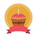 Circular border with cupcake with red cream and candle Royalty Free Stock Photo