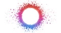 A circular burst of colored particles creates a vibrant gradient ring on a white