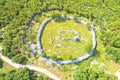 Circular cemetery historic landmark in Ledenice village aerial view Royalty Free Stock Photo