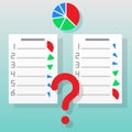 A circular chart divided into segments showing the amount of work tasks. Below are two lists of cases. One descends from larger t