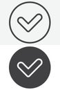 Circular check mark button vector icon set in line and solid style Royalty Free Stock Photo