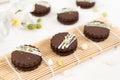 Circular chocolate sandwich biscuit cookies