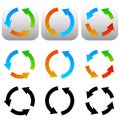 Circular, circle arrow icons, symbols. Colorful and black versions. Vector