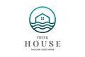 Circular Circle Water Beach Lake River Creek House Cabin Cottage Villa Chalet Logo Design Vector Royalty Free Stock Photo