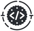 Circular coding program icon featuring a software development tag inside a cogwheel and partial circle around Royalty Free Stock Photo
