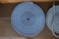 Circular coiled ropes, close-up, top view