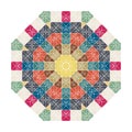 Circular colored ornament, patchwork texture. Mandala