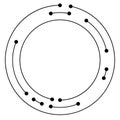 Circular, concentric lines, segmented circles with nodes, nodal points