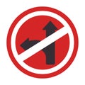 Circular contour road sign prohibited turn right