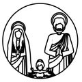 Circular contour sacred family with baby jesus Royalty Free Stock Photo