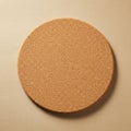 Circular cork mat placed on a beige surface. The mat has a textured, natural appeara Royalty Free Stock Photo
