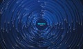 Circular data swirl on dark blue technology background. Hurricane vortex concentric lines