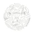 Circular Decorative Element with Barbecue Food Items Vector Template Royalty Free Stock Photo