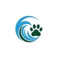 A circular design features a blue wave and a green paw print. The wave is stylized with Royalty Free Stock Photo