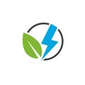 A circular design featuring a green leaf and a blue lightning bolt, symbolizing Royalty Free Stock Photo