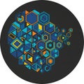 A circular design featuring an intricate pattern of geometric shapes, primarily hexagons, triangles, Royalty Free Stock Photo
