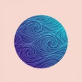 A circular design featuring stylized wave patterns in varying shades of blue and teal, Royalty Free Stock Photo