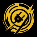 Circular design featuring a stylized yellow plug icon at the center, outlined by dynamic, concentric Royalty Free Stock Photo