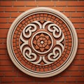 Circular Design With Interlocking Archetypal Symbols On Red Brick Wall