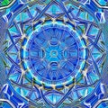 A circular design with interlocking triangles in cool shades of blue and green3, Generative AI