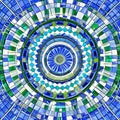 A circular design with interlocking triangles in cool shades of blue and green4, Generative AI