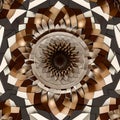 A circular design with intricate interlocking shapes in shades of brown and beige1, Generative AI