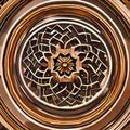 A circular design with intricate interlocking shapes in shades of brown and beige4, Generative AI