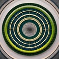 A circular design with intricate interlocking shapes in shades of green and yellow1, Generative AI