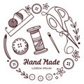 Hand Made Circular Design with Sewing and Craft Supplies Royalty Free Stock Photo